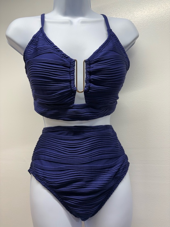 Other - Navy Textured High-Waist Bikini Set with U-wire Detail cut out swimsuit Large